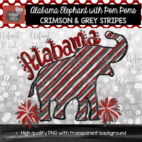 Alabama Striped Elephant with Pom Poms