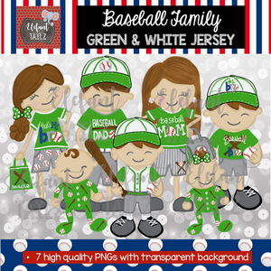 Baseball Family - Brown Hair - Green & White Jersey