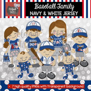 Baseball Family - Brown Hair - Navy & White Jersey