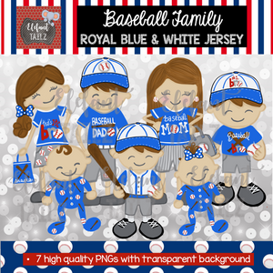 Baseball Family - Brown Hair - Royal Blue & White Jersey