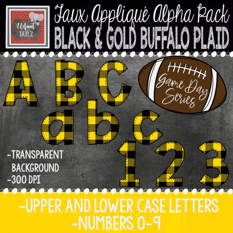 Game Day Series Alpha & Number Pack - Black & Gold Buffalo Plaid