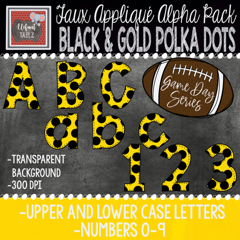 Game Day Series Alpha & Number Pack - Black & Gold Polka Dots