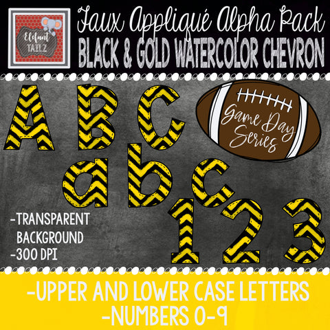 Game Day Series Alpha & Number Pack - Black & Gold Watercolor Chevron