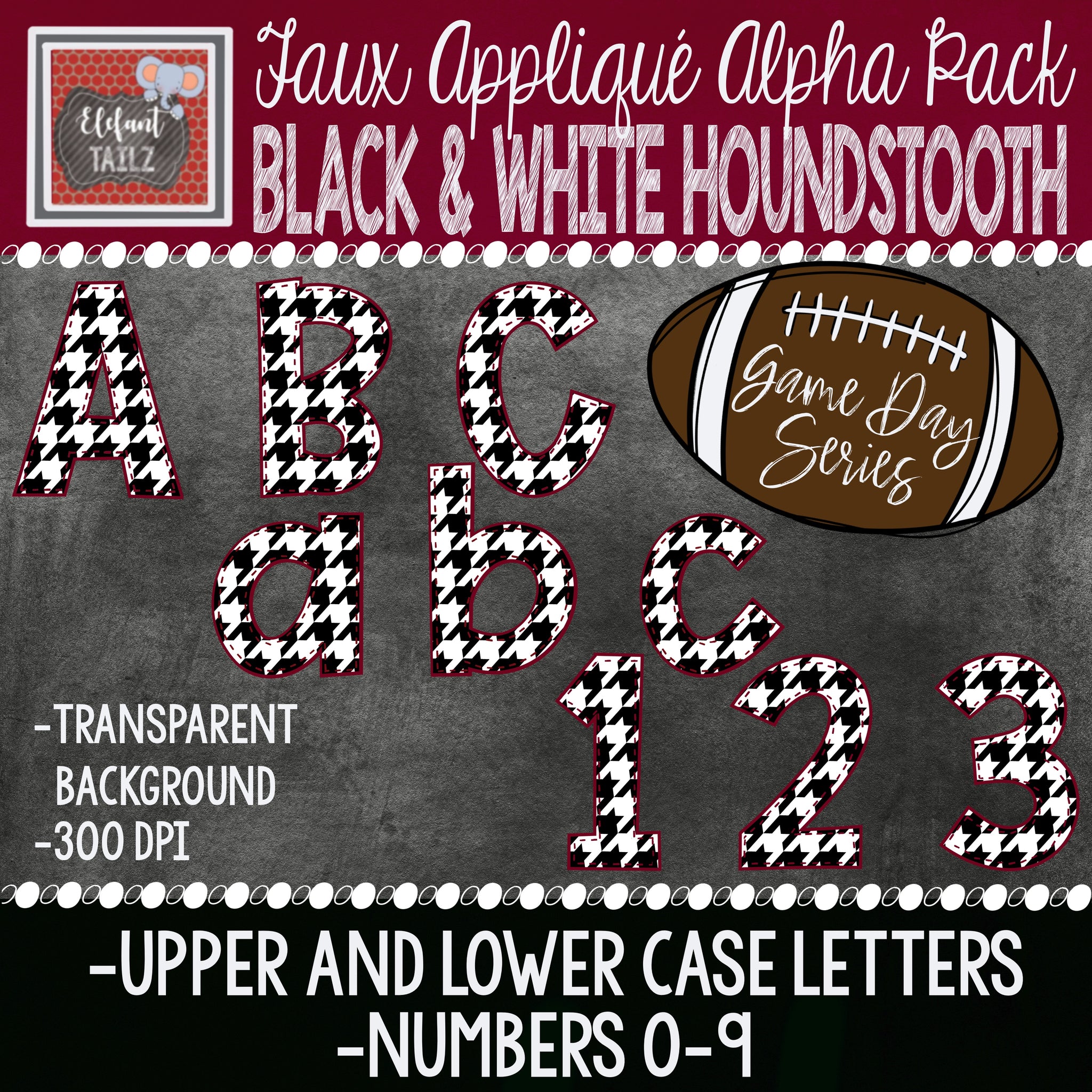 Game Day Series Alpha & Number Pack - Black & White Houndstooth
