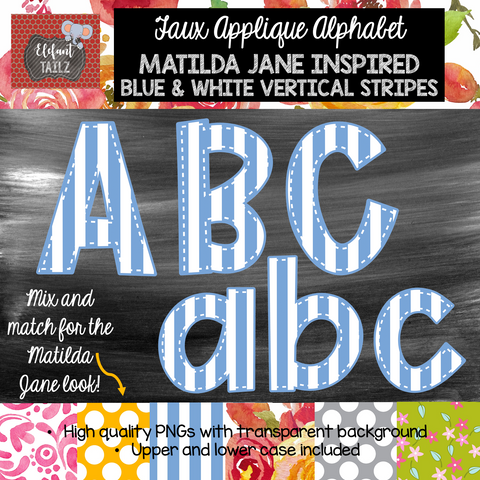 Alpha Pack - Faux Applique - Blue & White Vertical Stripes