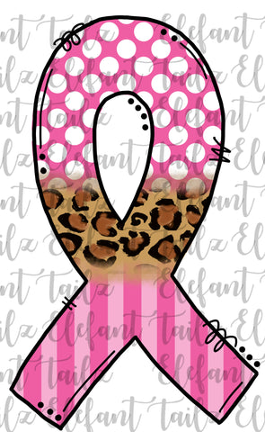 Breast Cancer Awareness Ribbon - Dot, Leopard, & Stripe