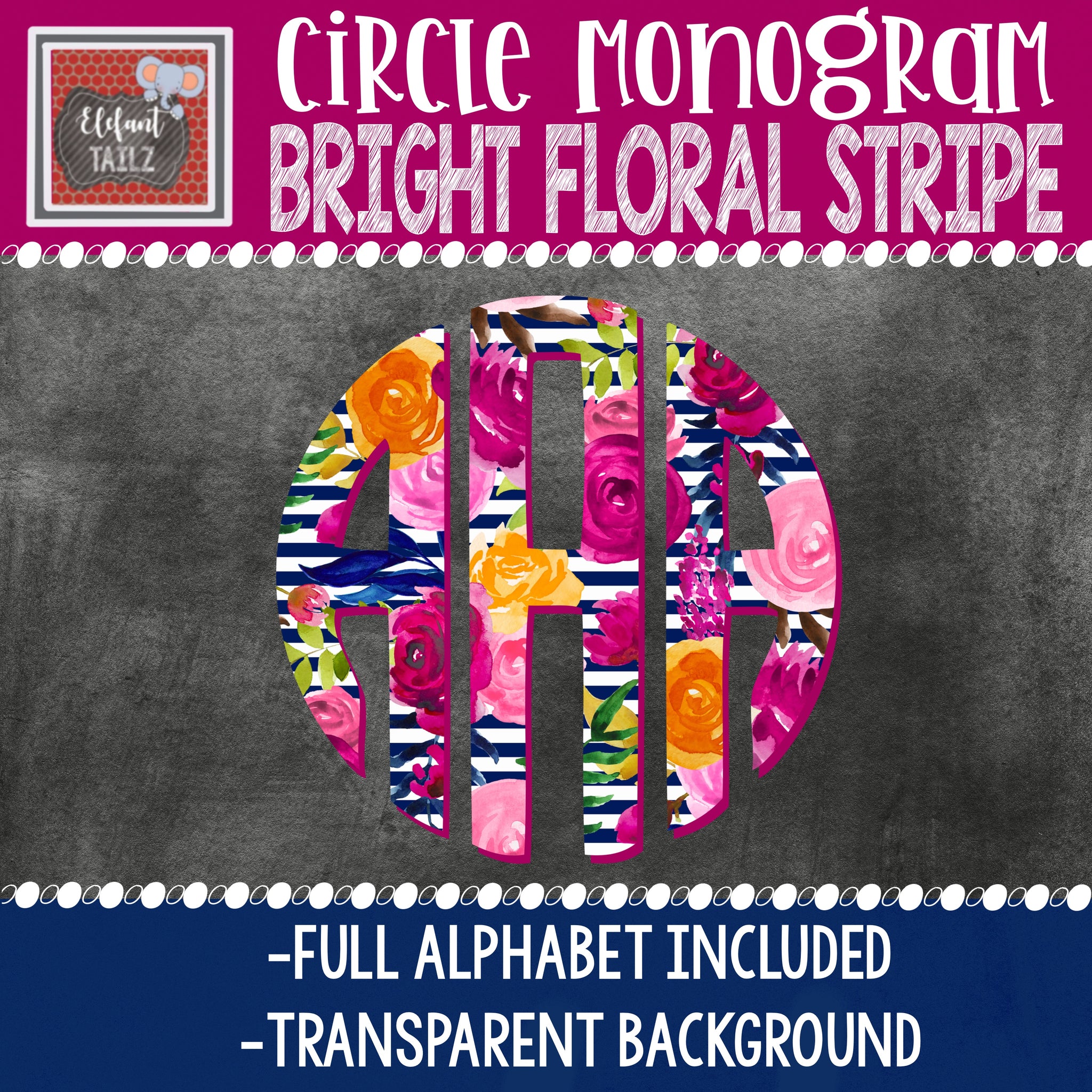 Bright Floral Stripe Circle Monogram