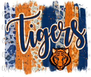 Tigers Orange & Blue Paintbrush Strokes