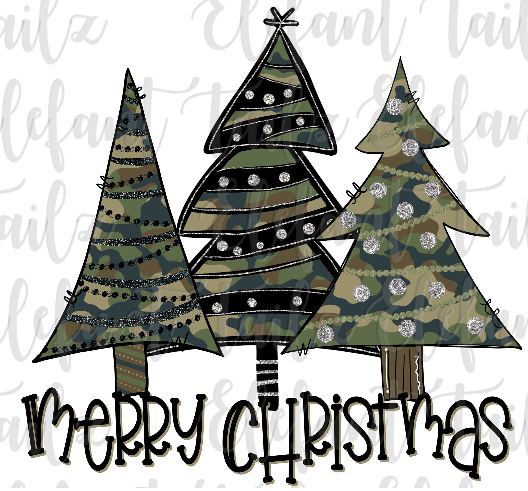 Camouflage Christmas Tree Trio - Merry Christmas