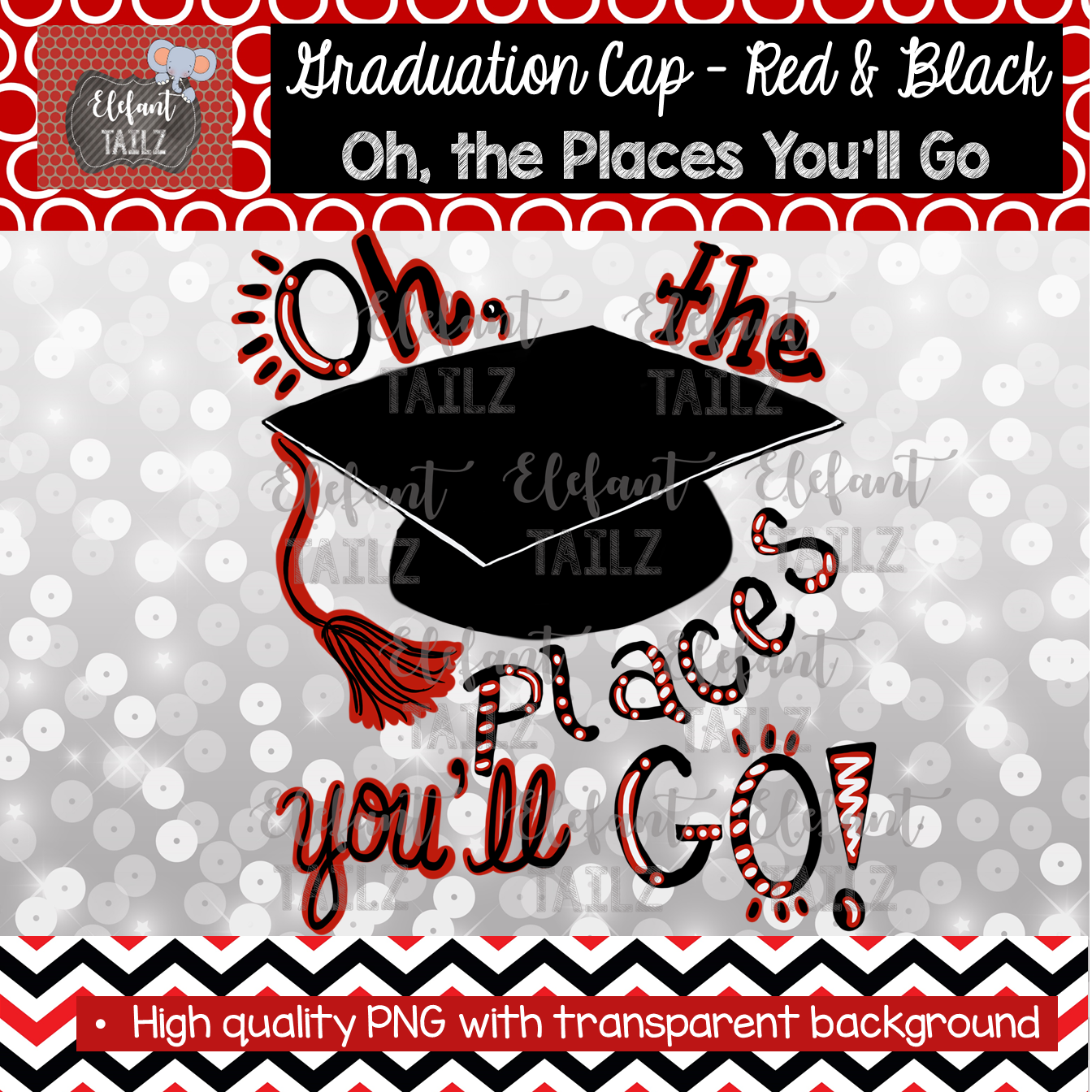 Graduation Cap Oh Places You'll Go - Red & Black