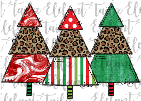 TRANSFER:  Christmas Tree Trio - Red, Green, & Leopard