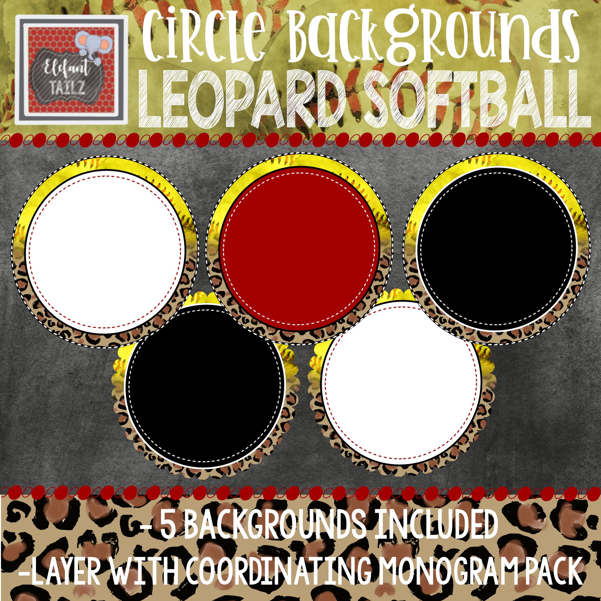 Softball Leopard Circle Backgrounds