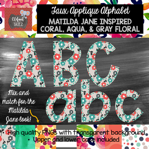 Alpha Pack - Faux Applique - Coral, Aqua, Gray Floral