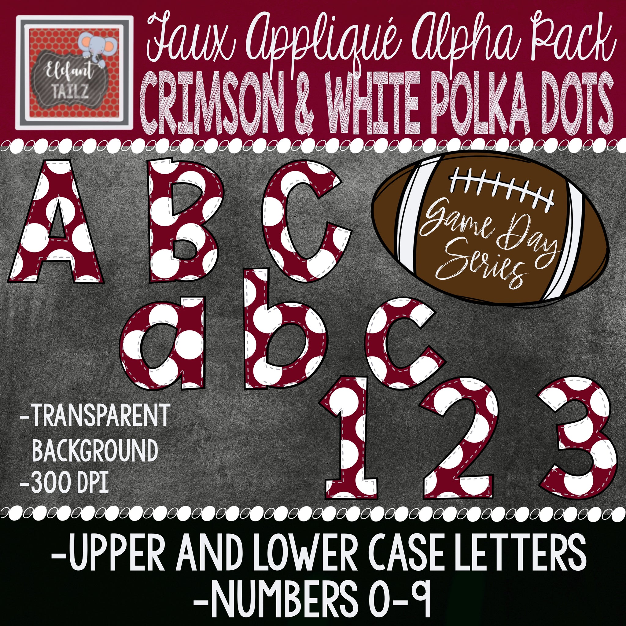 Game Day Series Alpha & Number Pack - Crimson & White Polka Dots