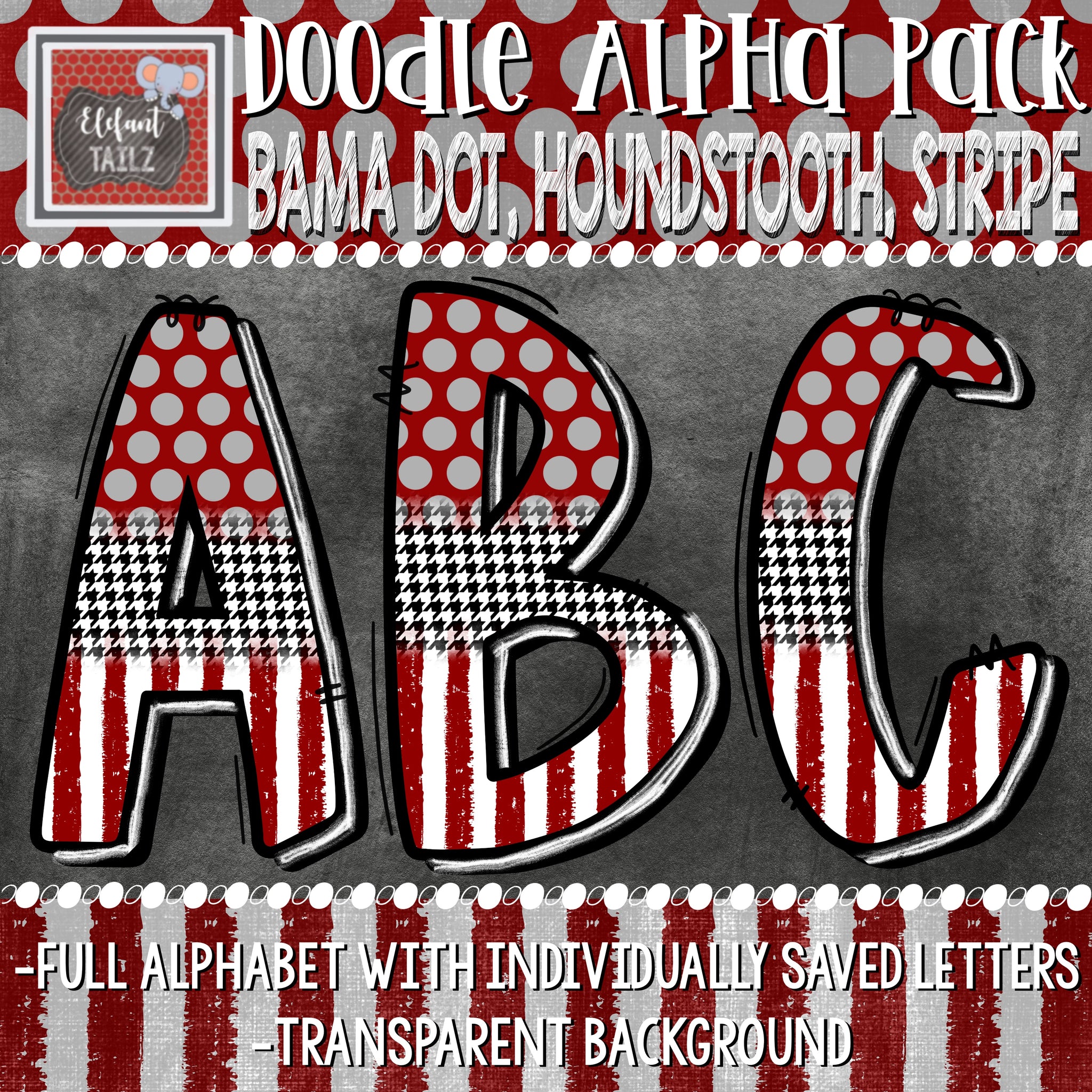 Doodle Alpha - Bama Dot Houndstooth Stripe