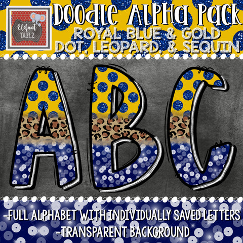 Doodle Alpha -Royal Blue & Gold Dot, Leopard, & Sequin
