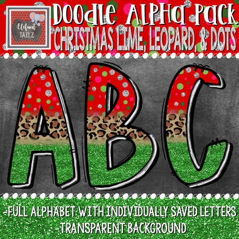Doodle Alpha - Christmas Lime Leopard & Dots