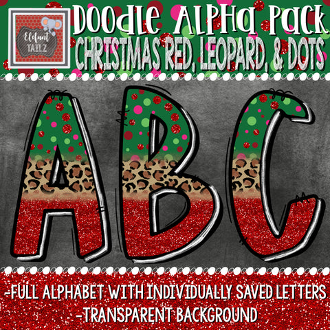 Doodle Alpha - Christmas Red Leopard & Dots