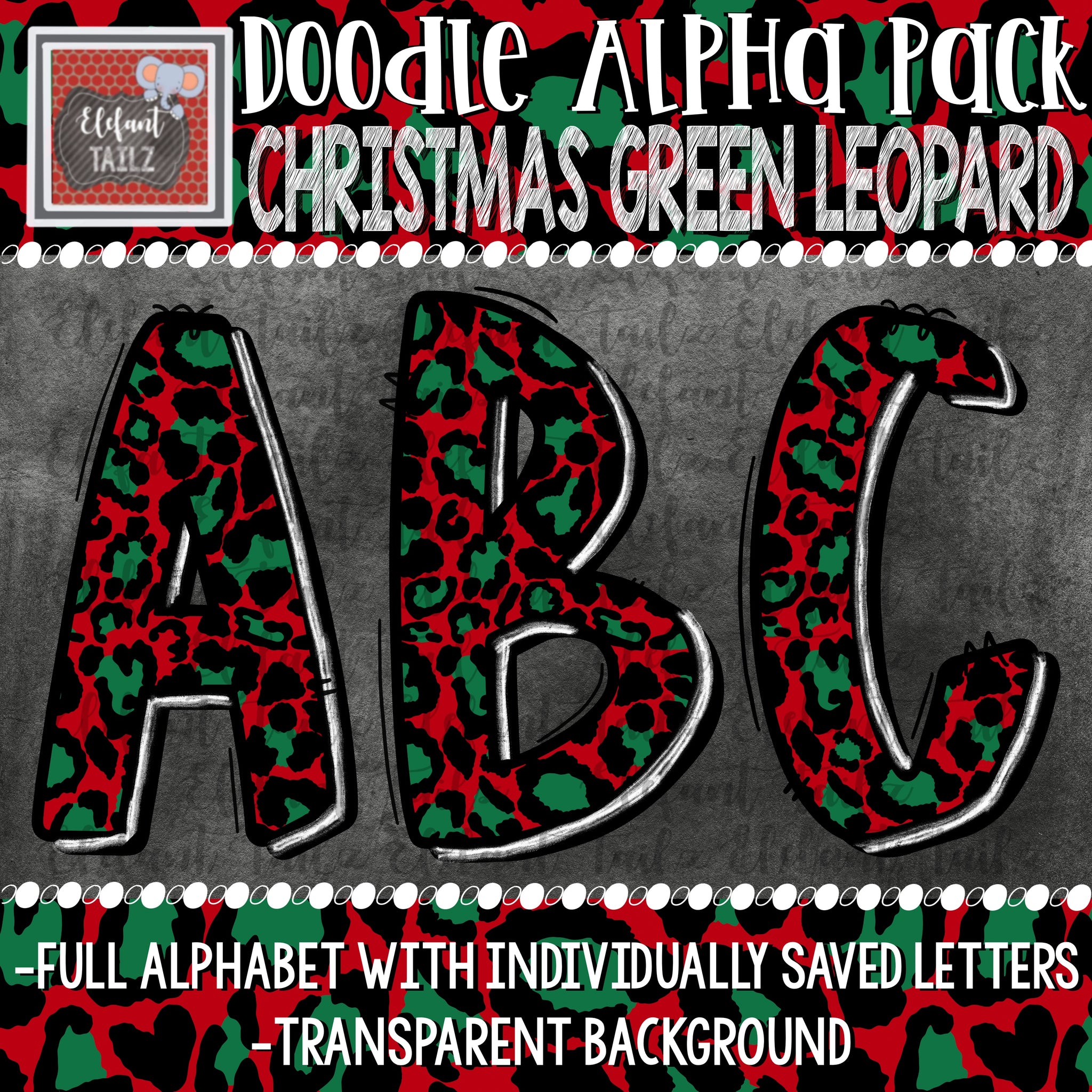 Doodle Alpha - Christmas Green Leopard