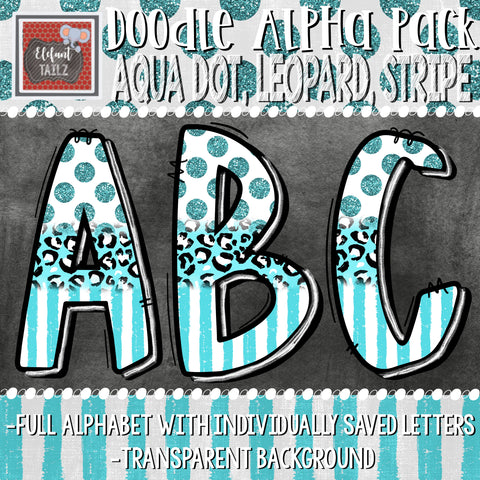 Doodle Alpha - Aqua Dot Leopard Stripe