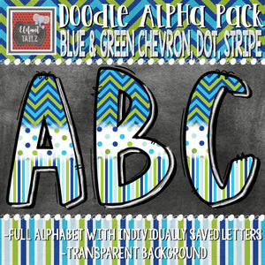 Doodle Alpha - Blue Green Chevron Dot Stripe