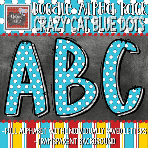 Doodle Alpha - Crazy Cat Blue Dots