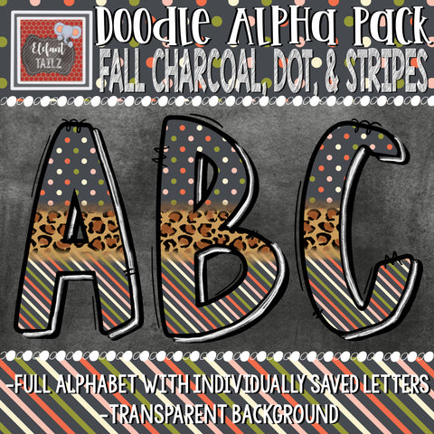 Doodle Alpha - Fall Charcoal, Dot, & Stripes