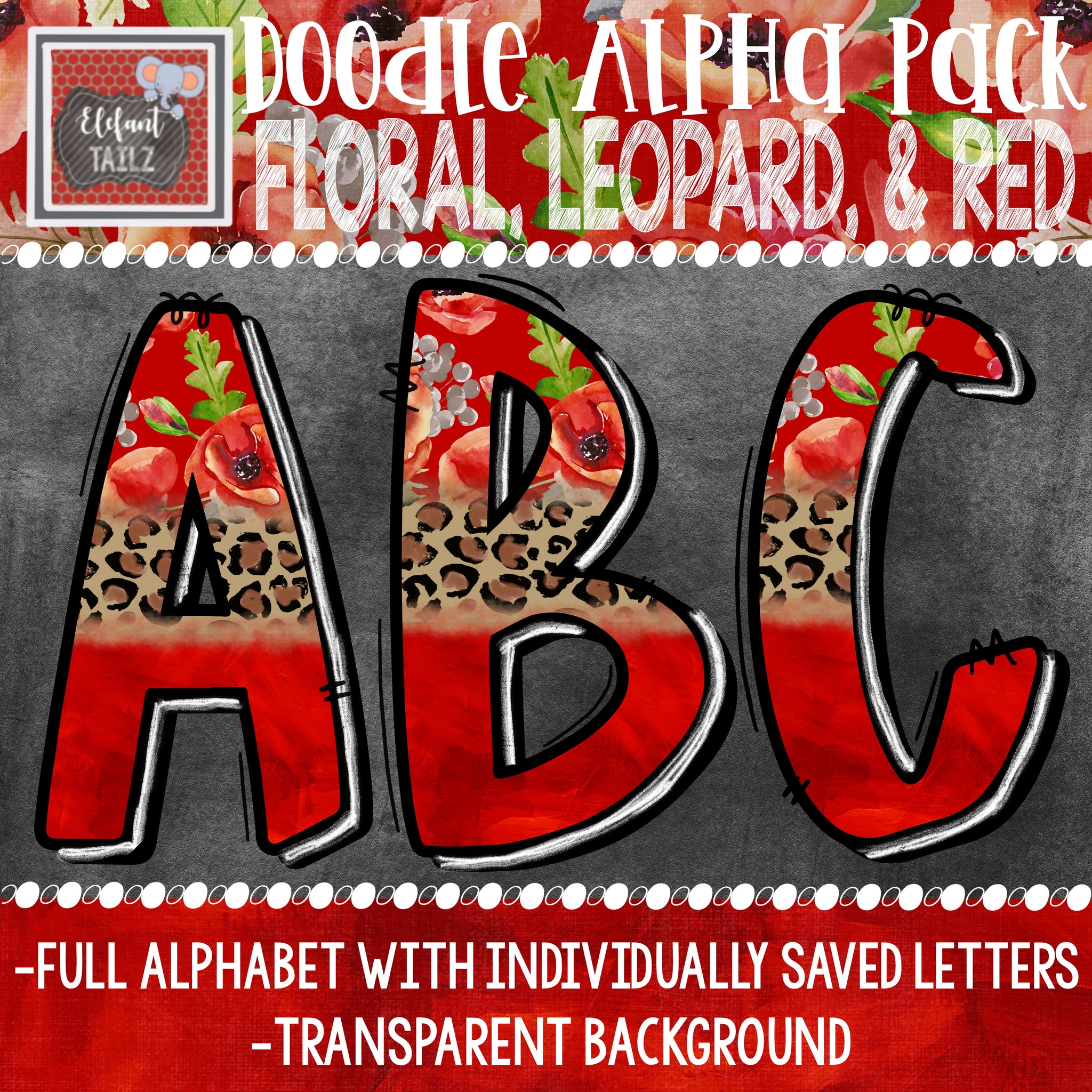 Doodle Alpha - Floral Leopard Red