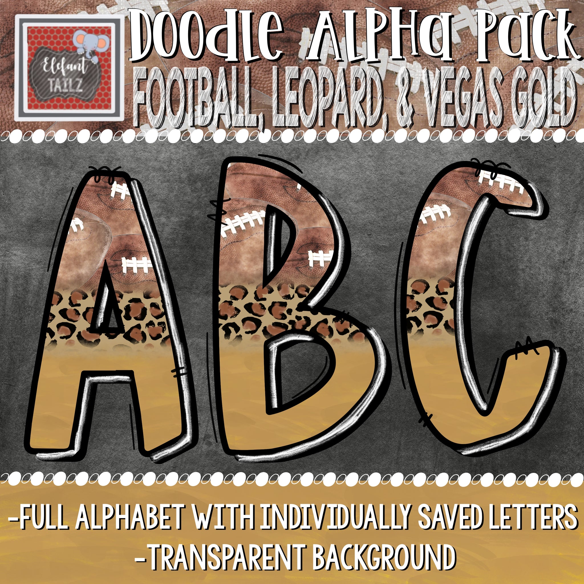 Doodle Alpha - Football, Leopard, Vegas Gold