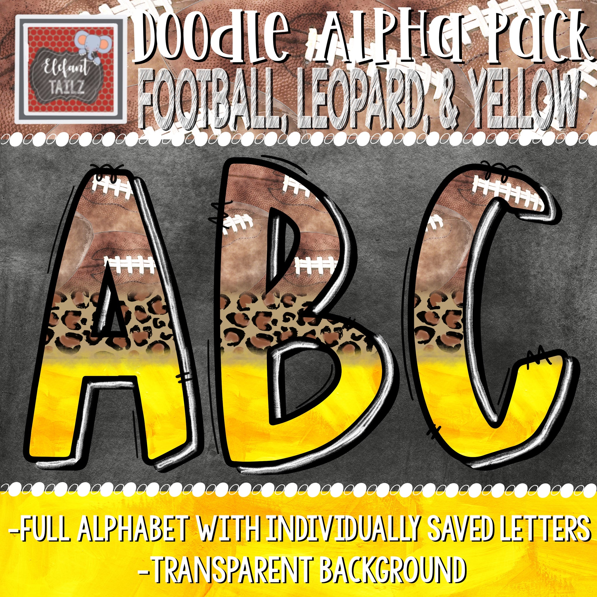 Doodle Alpha - Football, Leopard, Yellow