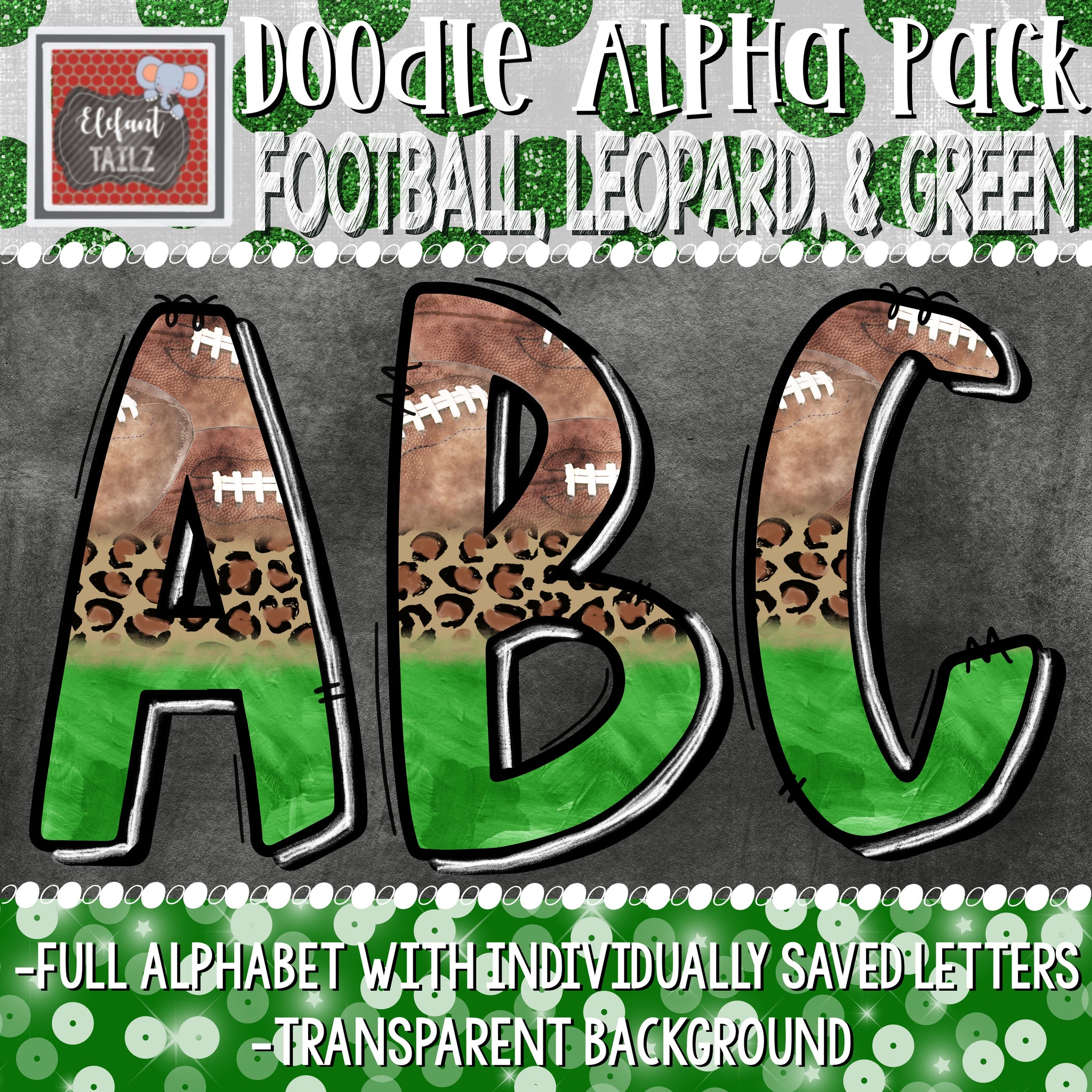 Doodle Alpha - Football, Leopard, Green