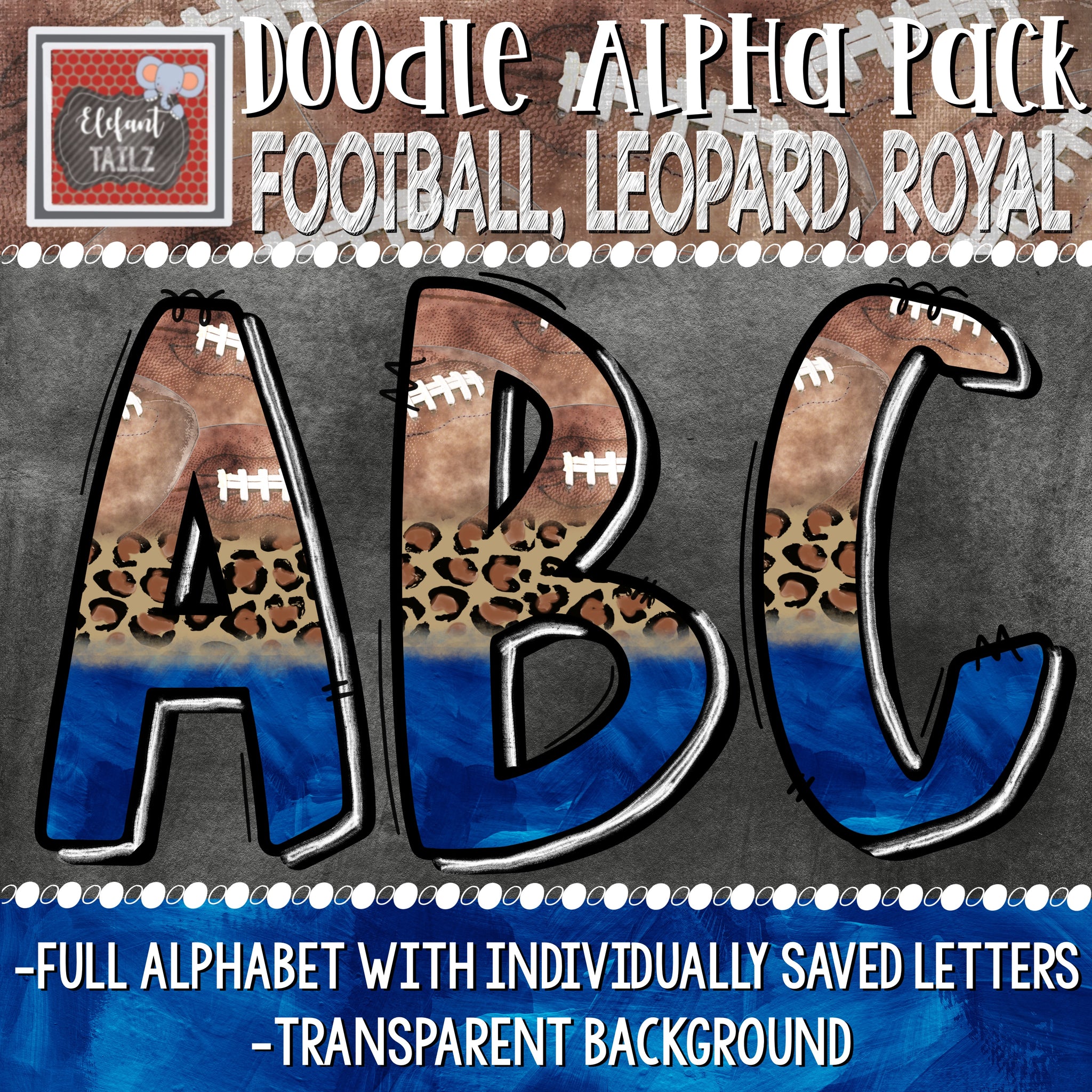 Doodle Alpha - Football, Leopard, Royal Blue