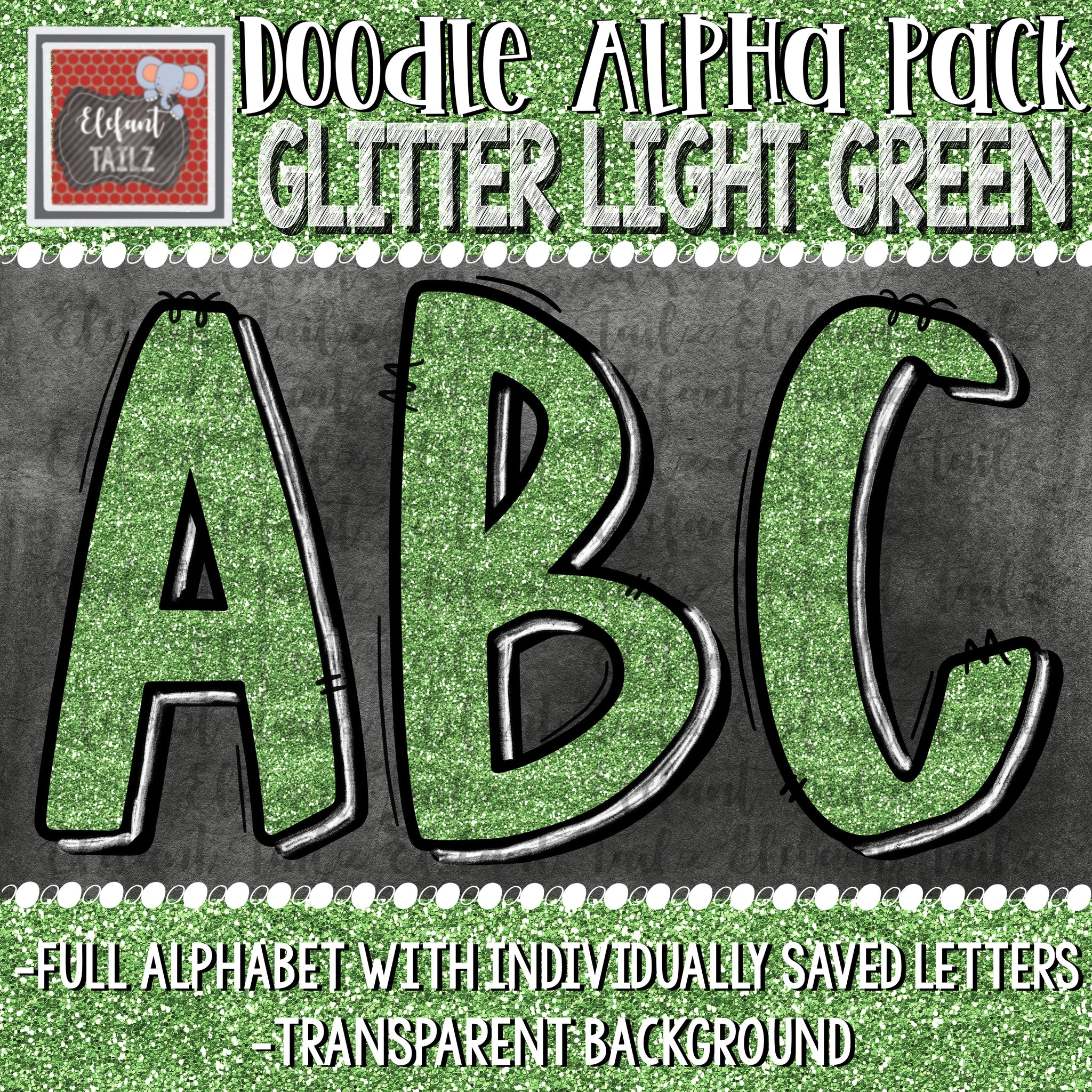 Doodle Alpha - Glitter Light Green
