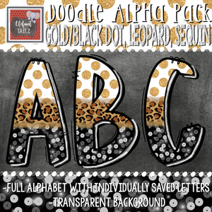 Doodle Alpha - Vegas Gold Dot, Leopard, & Sequin Black