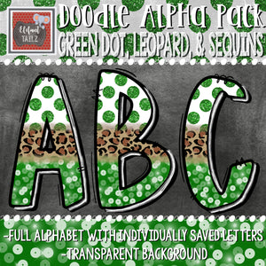 Doodle Alpha - Green Dot, Leopard, & Sequins