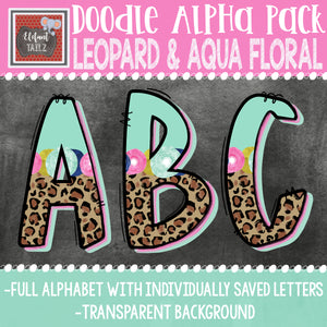 Doodle Alpha - Leopard & Aqua Floral