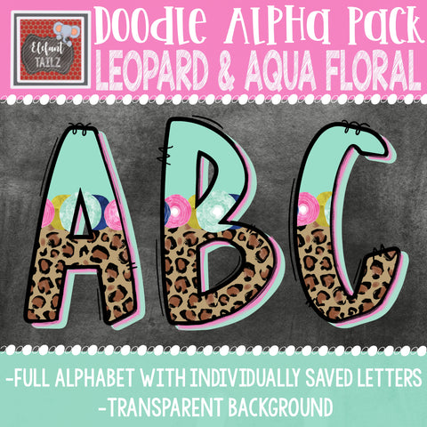 Doodle Alpha - Leopard & Aqua Floral