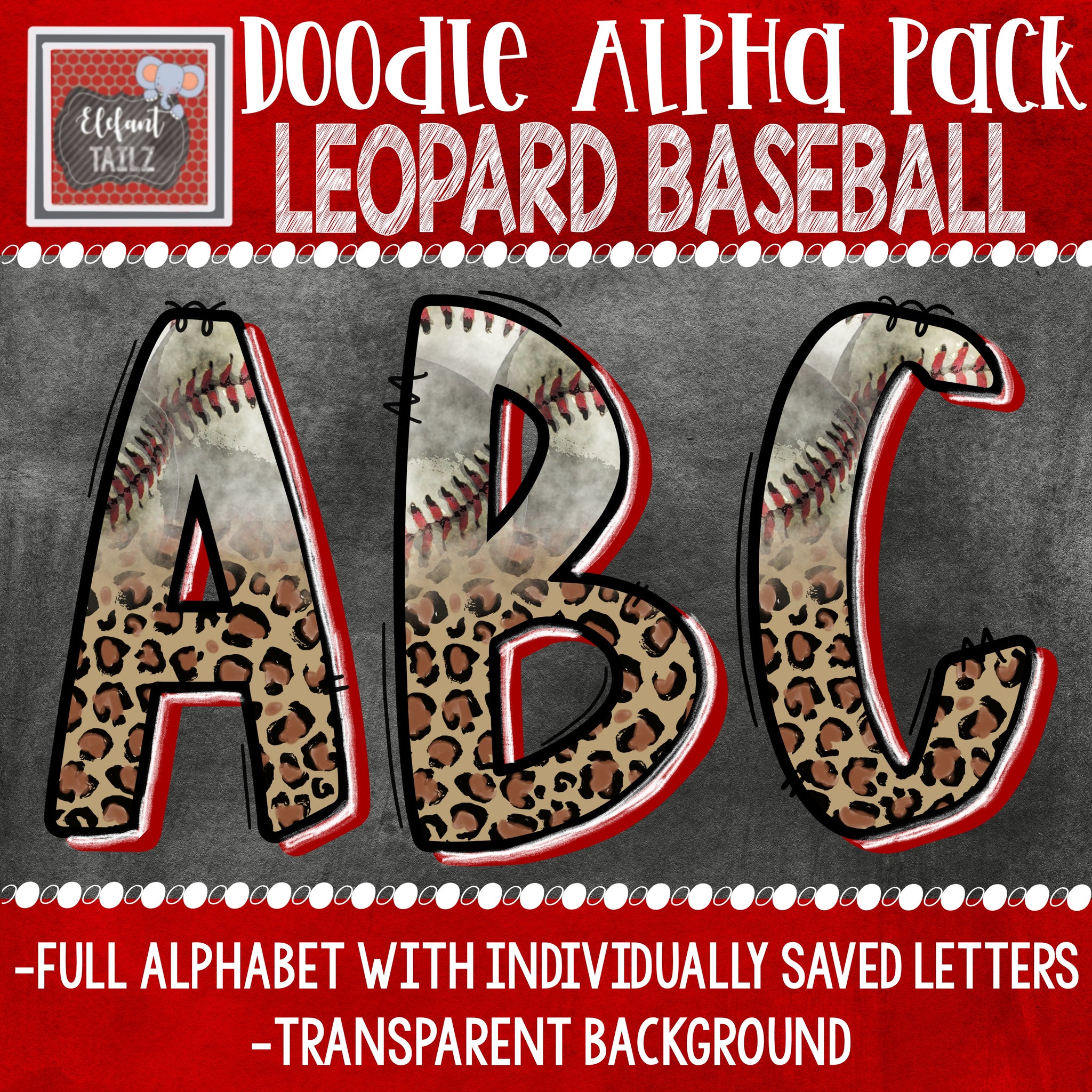 Doodle Alpha - Leopard & Baseball - Red Shadow