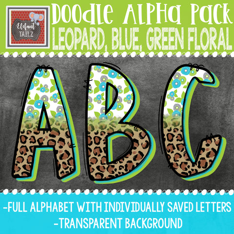 Doodle Alpha - Leopard Blue & Green Floral