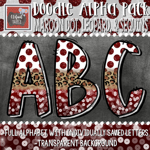 Doodle Alpha - Maroon, Leopard, & Sequins