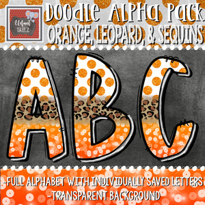 Doodle Alpha - Orange, Leopard, & Sequins