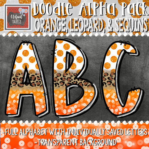 Doodle Alpha - Orange, Leopard, & Sequins
