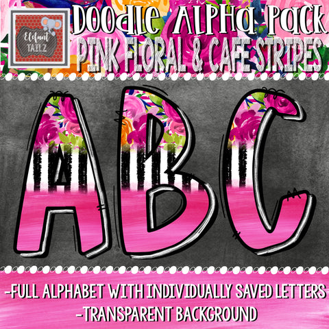 Doodle Alpha - Pink Floral & Cafe Stripes