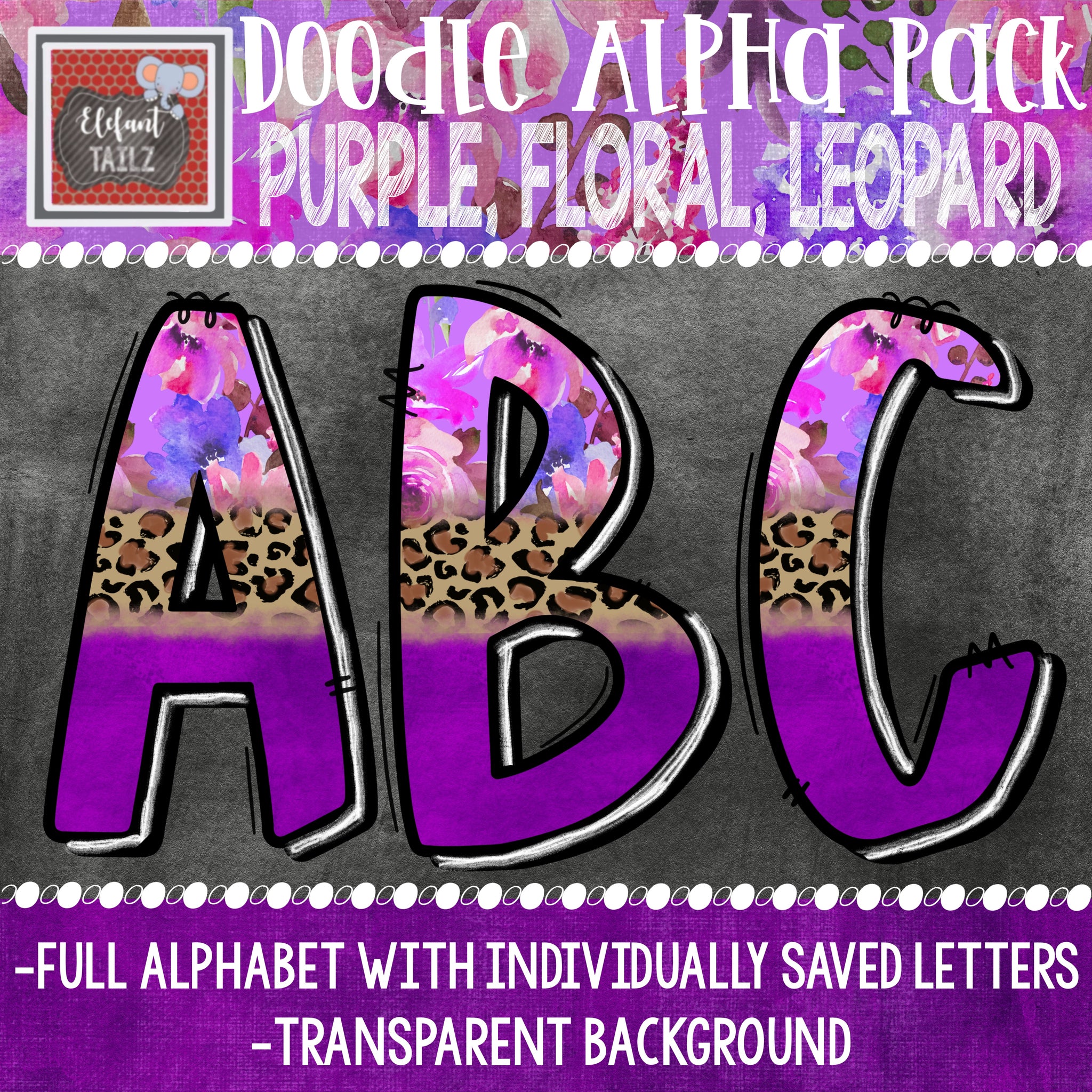 Doodle Alpha - Purple Floral Leopard
