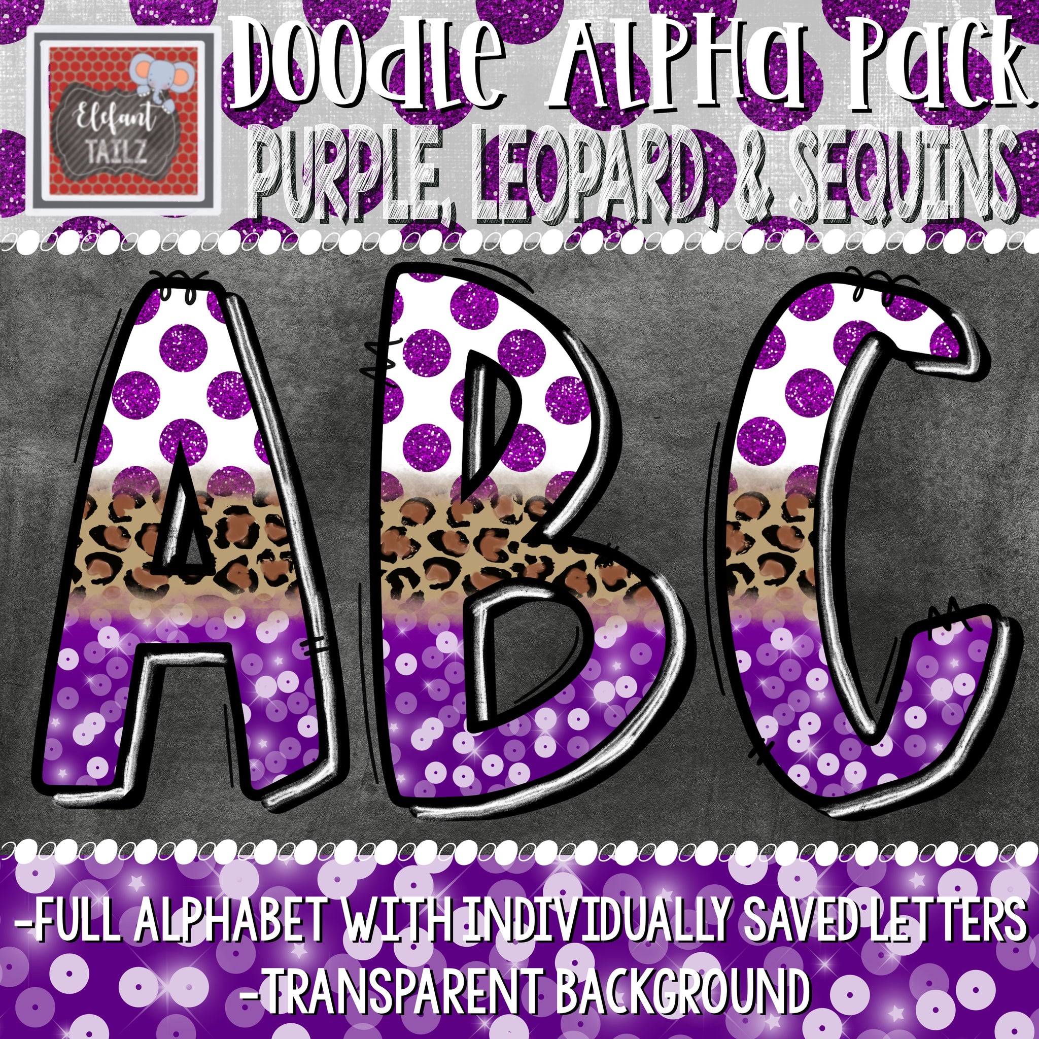 Doodle Alpha - Purple, Leopard, & Sequins