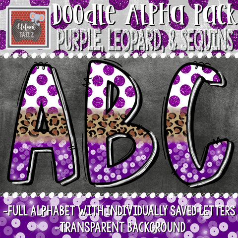 Doodle Alpha - Purple, Leopard, & Sequins