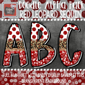 Doodle Alpha - Red, Leopard, Sequin