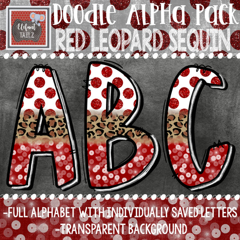 Doodle Alpha - Red, Leopard, Sequin