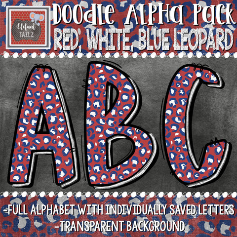 Doodle Alpha - Red, White, Blue Leopard