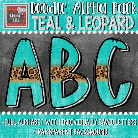 Doodle Alpha - Teal & Leopard